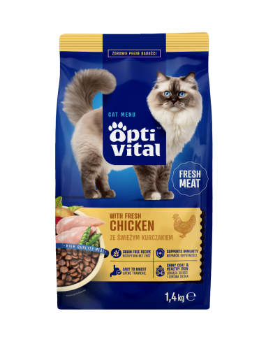 Sucha karma dla dorosłych kotów ze świeżym kurczakiem OptiVital 1,4 kg 5906764001794 3
