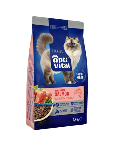 Sucha karma dla kotów po sterylizacji ze świeżym łososiem OptiVital 1,4 kg 5906764001817