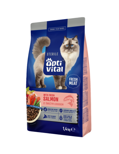 Sucha karma dla kotów po sterylizacji ze świeżym łososiem OptiVital 1,4 kg 5906764001817 2