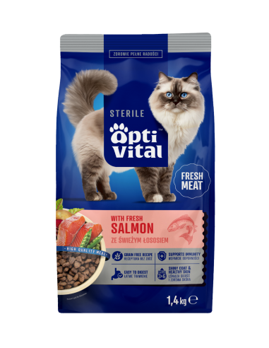 Sucha karma dla kotów po sterylizacji ze świeżym łososiem OptiVital 1,4 kg 5906764001817 3