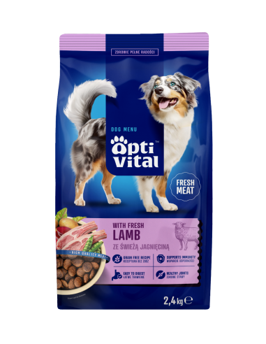 Sucha karma dla dorosłych psów ze świeżą jagnięciną OptiVital 2,4 kg 5906764001909 3