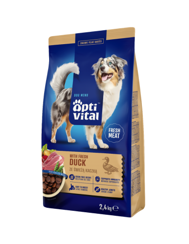 Sucha karma dla dorosłych psów ze świeżą kaczką OptiVital 2,4 kg 5906764001916 2