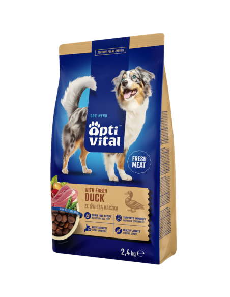 Sucha karma dla dorosłych psów ze świeżą kaczką OptiVital 2,4 kg 5906764001916 2
