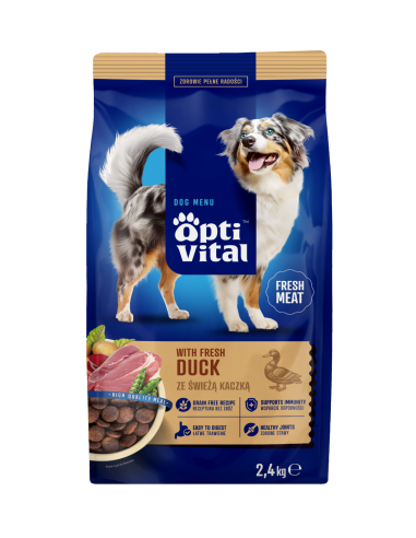 Sucha karma dla dorosłych psów ze świeżą kaczką OptiVital 2,4 kg 5906764001916 3