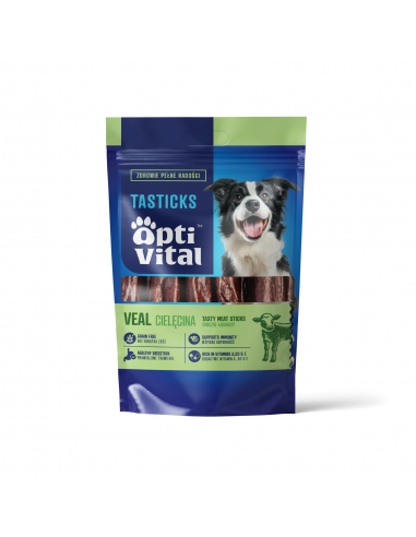 Kabanosy dla psa z cielęciną z dodatkiem rokitnika i dyni OptiVital Tasticks 80 g 5907467782140