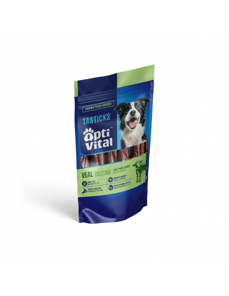 Kabanosy dla psa z cielęciną z dodatkiem rokitnika i dyni OptiVital Tasticks 80 g 5907467782140 2