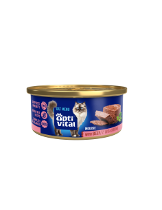 Puszysty mus dla dorosłych kotów z wołowiną OptiVital mini puszka 85 g 5906764002067