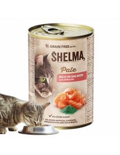 Bezzbożowy pasztet dla kota z łososiem i spiruliną Shelma 400 g 5906764001671