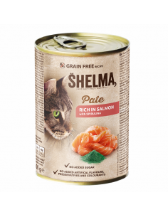 Bezzbożowy pasztet dla kota z łososiem i spiruliną Shelma 400 g 5906764001671 2