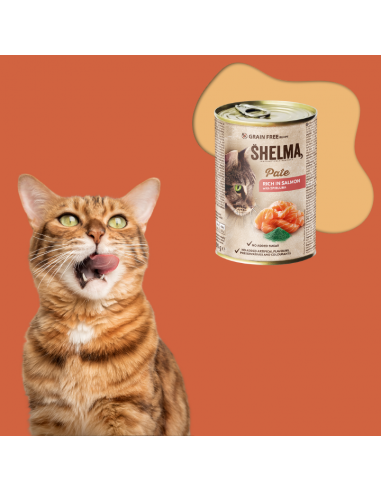 Bezzbożowy pasztet dla kota z łososiem i spiruliną Shelma 400 g 5906764001671 3