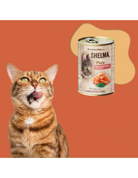 Bezzbożowy pasztet dla kota z łososiem i spiruliną Shelma 400 g 5906764001671 3