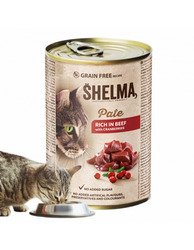 Bezzbożowy pasztet dla kota z wołowiną i żurawiną Shelma 400 g 5906764001695