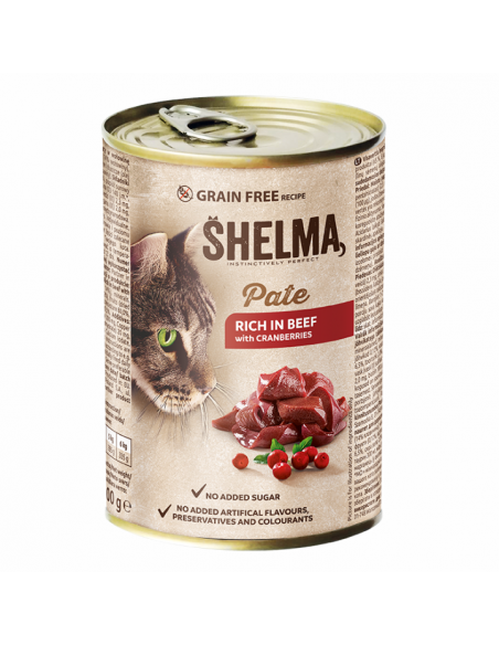 Bezzbożowy pasztet dla kota z wołowiną i żurawiną Shelma 400 g 5906764001695 2