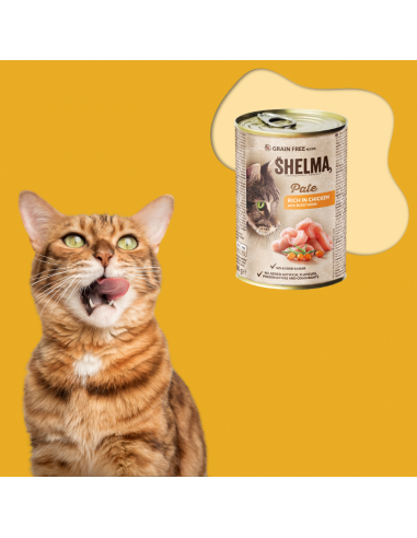Bezzbożowy pasztet dla kota z kurczakiem i rokitnikiem Shelma 400 g 5906764001718 3