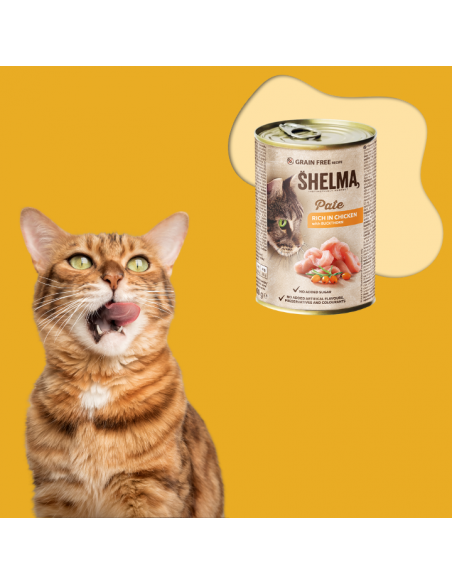 Bezzbożowy pasztet dla kota z kurczakiem i rokitnikiem Shelma 400 g 5906764001718 3