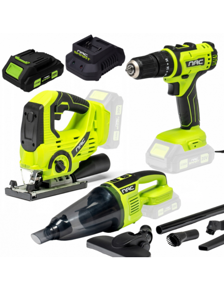 Zestaw elektronarzędzi NAC SMART Wyrzynarka + Wkrętarka + Odkurzacz ręczny + Bateria + Ładowarka 5905842532052