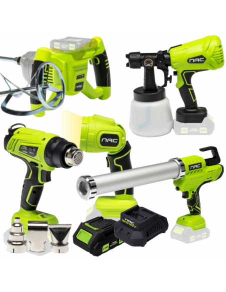 Zestaw NAC SMART: Pistolet malarski + Mieszadło + Opalarka + Wyciskacz + Latarka + Aku + Ładowarka 5905842532168