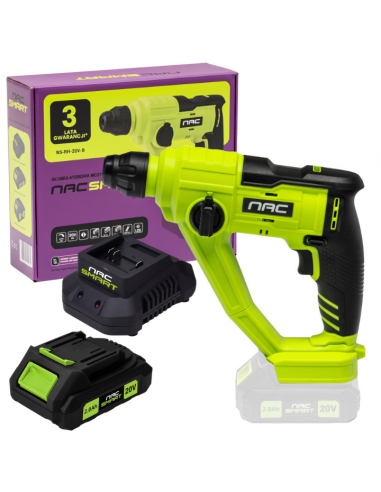 Mocna młotowiertarka NAC SMART NS-RH-20V-B z akumulatorem 2 Ah i szybką ładowarką 5905842532069