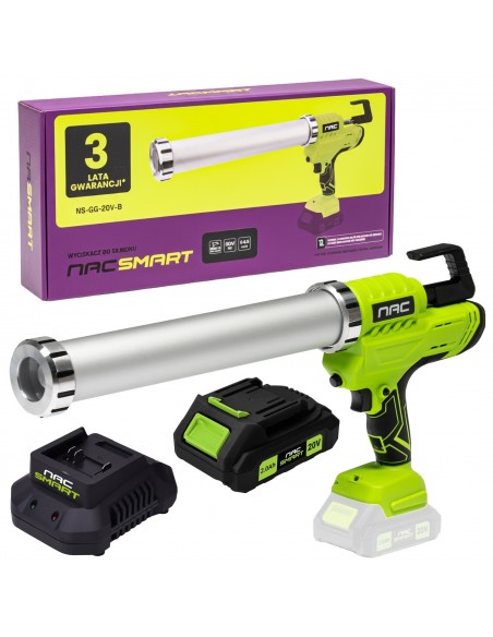 Akumulatorowy wyciskacz do silikonu NS-GG-20V-B NAC SMART z akumulatorem 2 Ah i szybką ładowarką 5905842532090