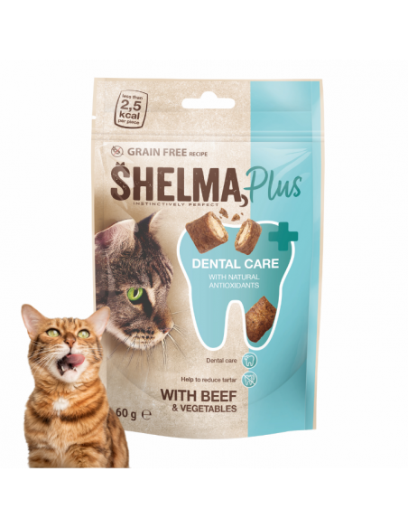 Przysmak dentystyczny dla kota, poduszeczki z wołowiną i warzywami Shelma 60 g 8595606410404