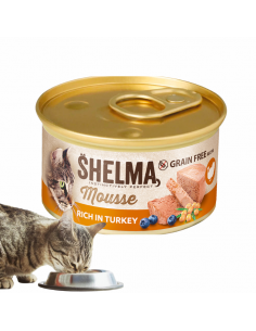 Mus dla dorosłych kotów bogaty w indyka z jagodą i rokitnikiem Shelma 85 g 8595606410572