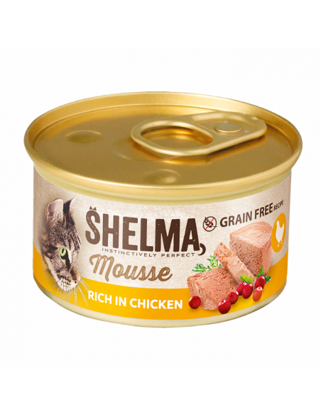 Mus dla dorosłych kotów Bogaty w kurczaka z żurawiną i tymiankiem Shelma 85 g 8595606410602 2