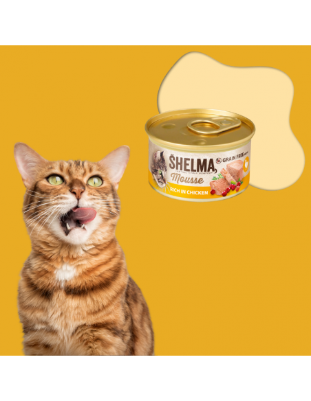 Mus dla dorosłych kotów Bogaty w kurczaka z żurawiną i tymiankiem Shelma 85 g 8595606410602 3