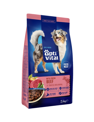 Sucha karma dla dorosłych psów ze świeżą wołowiną OptiVital 2,4 kg 5906764001862