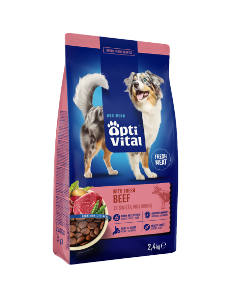 Sucha karma dla dorosłych psów ze świeżą wołowiną OptiVital 2,4 kg 5906764001862