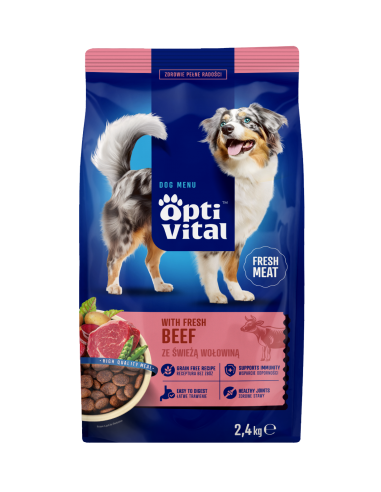 Sucha karma dla dorosłych psów ze świeżą wołowiną OptiVital 2,4 kg 5906764001862 3
