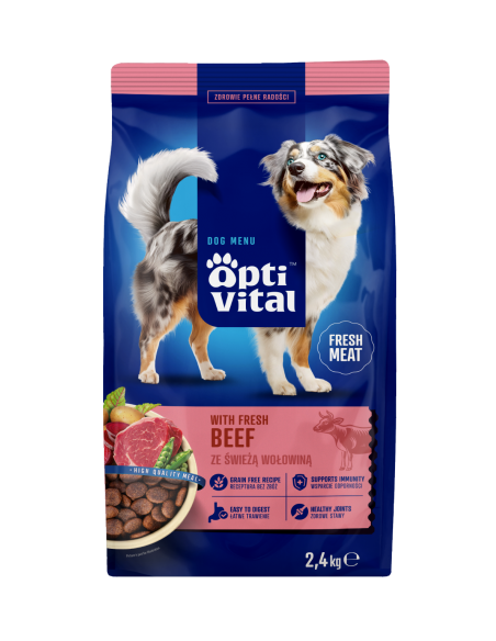 Sucha karma dla dorosłych psów ze świeżą wołowiną OptiVital 2,4 kg 5906764001862 3