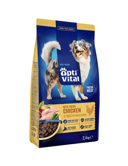 Sucha karma dla dorosłych psów ze świeżym kurczakiem OptiVital 2,4 kg 5906764001886