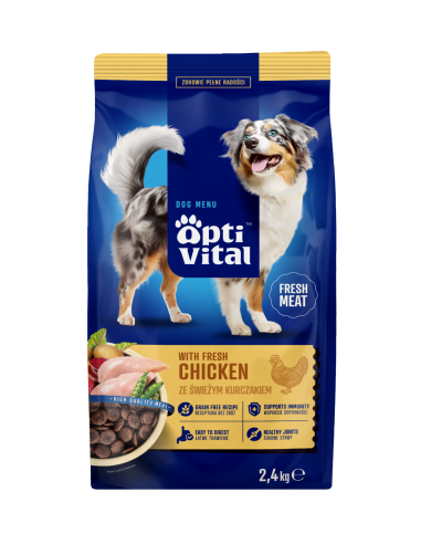 Sucha karma dla dorosłych psów ze świeżym kurczakiem OptiVital 2,4 kg 5906764001886 2