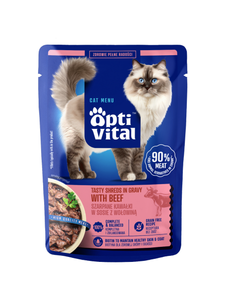 BOX saszetek dla kota z kurczakiem, wołowiną, jagnięciną, łososiem OptiVital 24x85 g 5906764003279 4