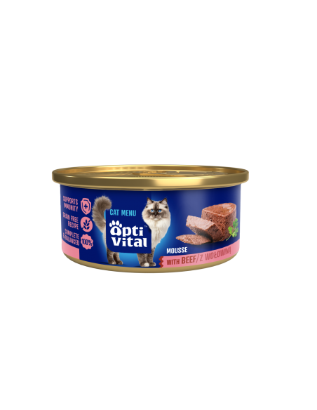 Mokra karma dla kota w puszce, Multibox wołowina, kurczak, indyk, łosoś OptiVital 12x85 g 5906764002265 4