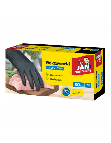 Wygodne rękawiczki nitrylowe czarne M Jan Niezbędny 50szt 5900536314587