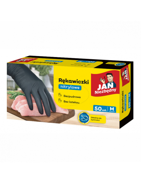 Wygodne rękawiczki nitrylowe czarne M Jan Niezbędny 50szt 5900536314587