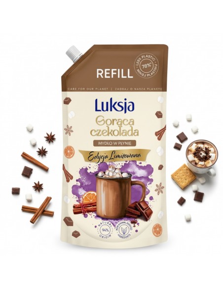 Zimowe mydło w płynie o zapachu gorącej czekolady Luksja, zapas 900 ml 5900536360744