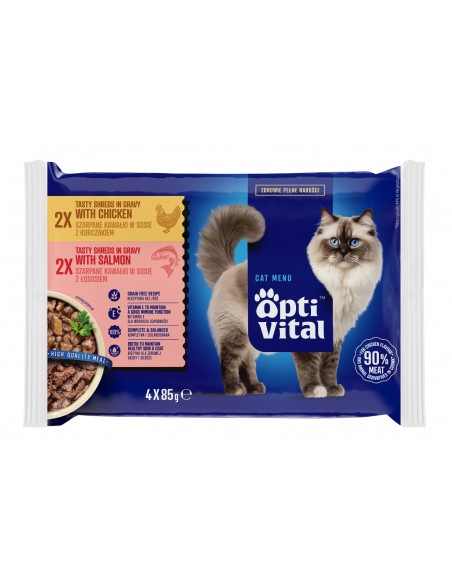 Zestaw saszetek dla kota z mokrą karmą Mix smaków OptiVital 12x85g 5906764003231 2