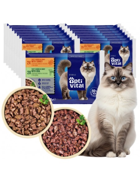 Zestaw saszetek mokrej karmy dla kotów sterylizowanych z indykiem i cielęciną OptiVital 60x85 g 5906764003361