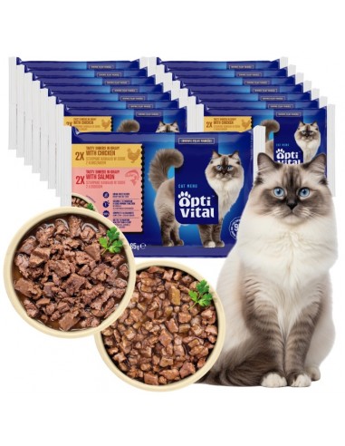 Zestaw saszetek mokrej karmy dla dorosłych kotów z kurczakiem i łososiem OptiVital 60x85 g 5906764003347