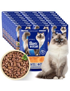 Zestaw saszetek dla kota sterylizowanego szarpane kawałki z indykiem w sosie 28x85g 5906764003323