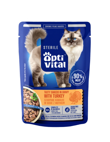 Zestaw saszetek dla kota sterylizowanego szarpane kawałki z indykiem w sosie 28x85g 5906764003323 2