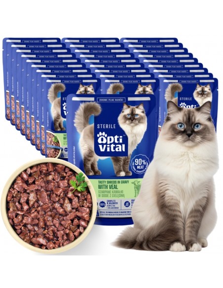 Zestaw saszetek dla kota sterylizowanego szarpane kawałki z cielęciną w sosie 28x85g 5906764003330