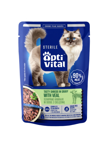 Zestaw saszetek dla kota sterylizowanego szarpane kawałki z cielęciną w sosie 28x85g 5906764003330 2