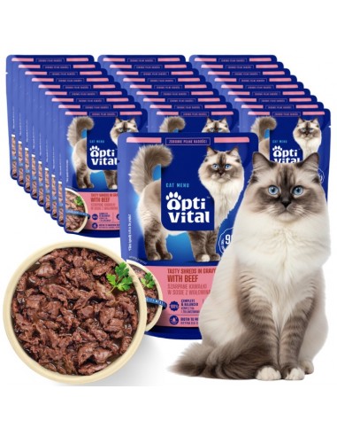 Zestaw saszetek dla kota szarpane kawałki z wołowiną w sosie 28x85g 5906764003293