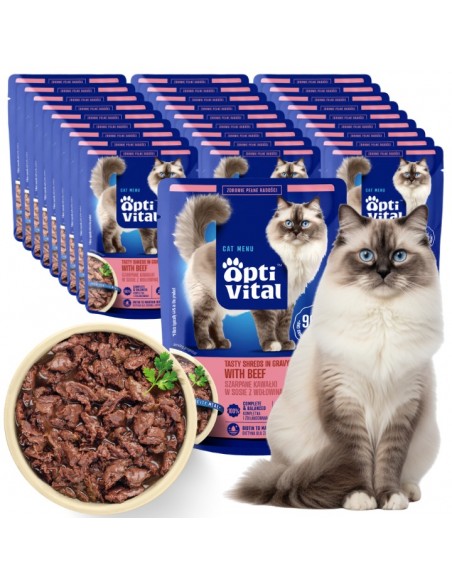 Zestaw saszetek dla kota szarpane kawałki z wołowiną w sosie 28x85g 5906764003293