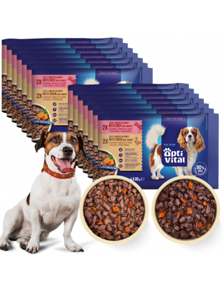 Zestaw saszetek mokrej karmy dla dorosłych psów kawałki z kaczką i wołowiną 60x85g 5906764003101