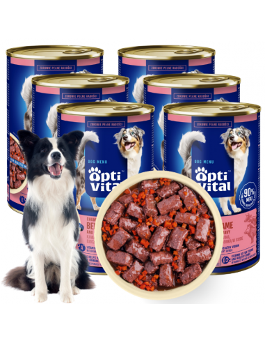 Zestaw puszek dla psa z wołowiną oraz dziczyzną i marchewką w sosie OptiVital 6x1250g 5907467782621