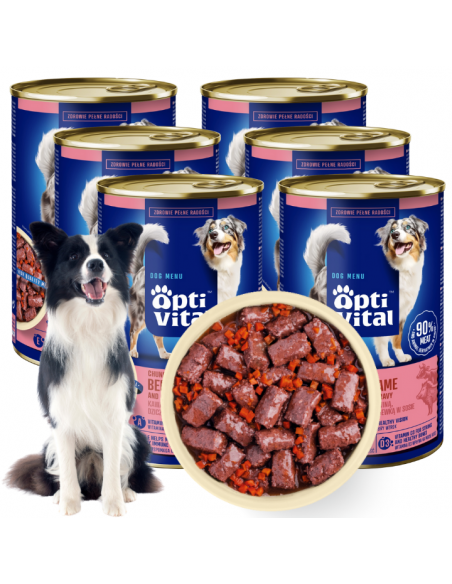 Zestaw puszek dla psa z wołowiną oraz dziczyzną i marchewką w sosie OptiVital 6x1250g 5907467782621